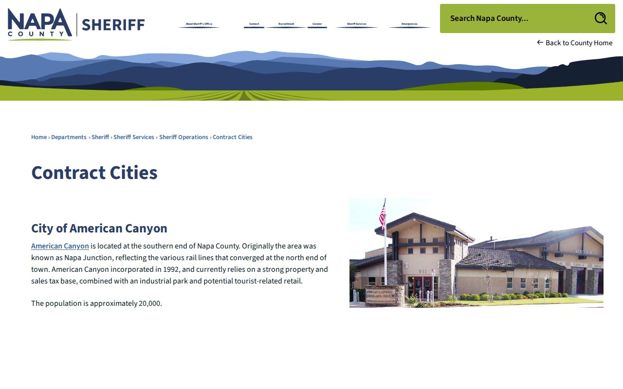 American Canyon criminal records Sheriff contract city policing