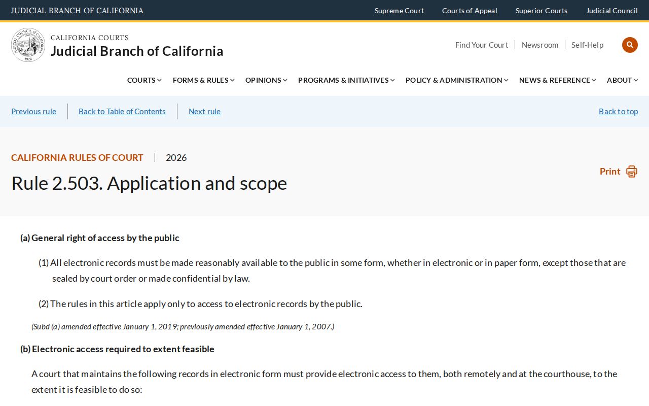 California access rule for Napa County criminal court records