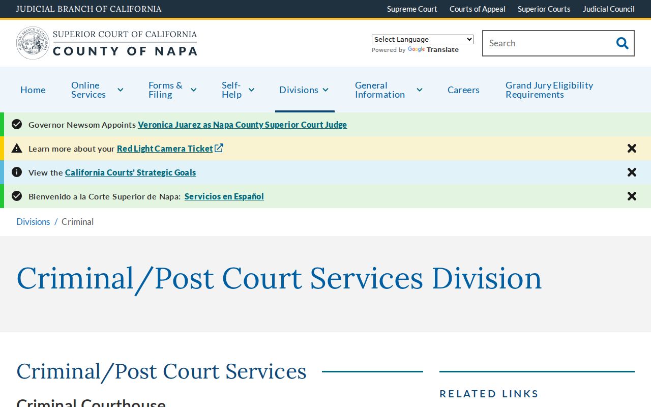 Napa County criminal court counter information