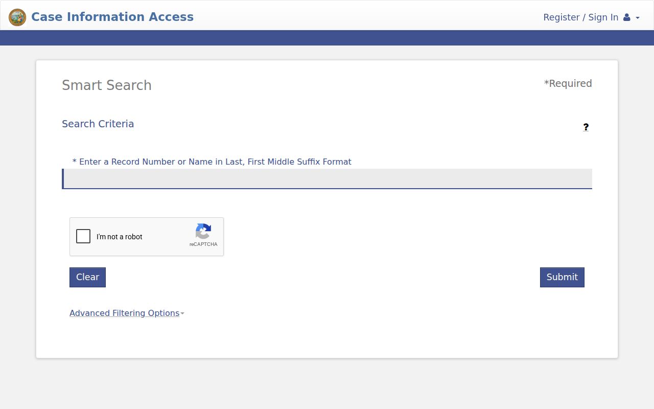 Napa County criminal court Smart Search fields