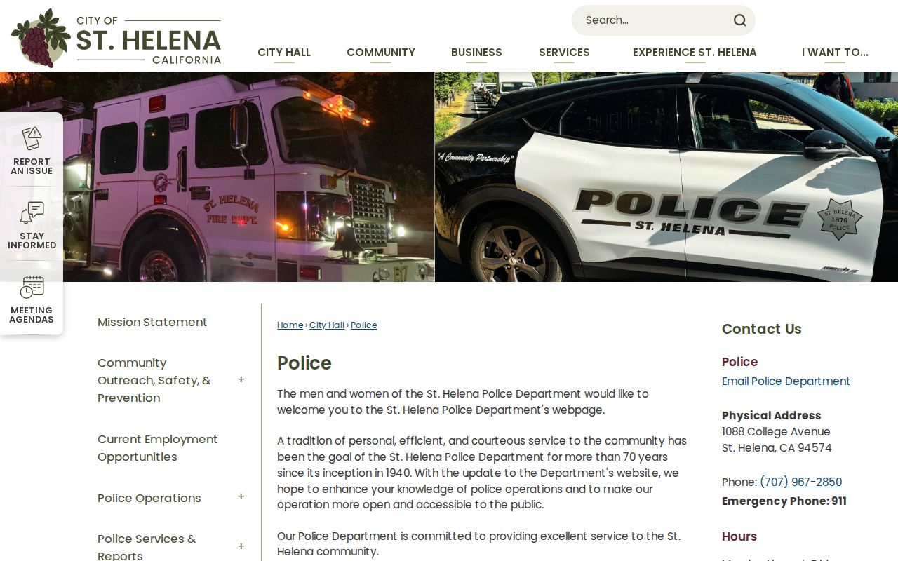 St. Helena criminal records at the city Police Department