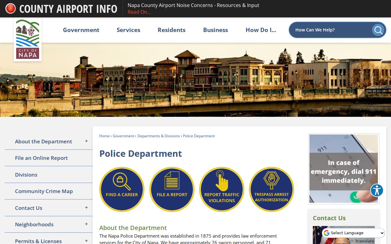 Napa criminal records Police Department official page