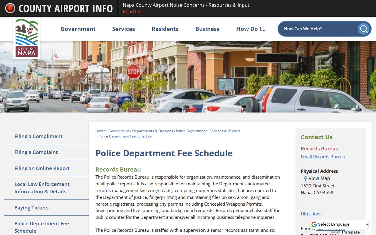 Napa criminal records Police Department fee schedule