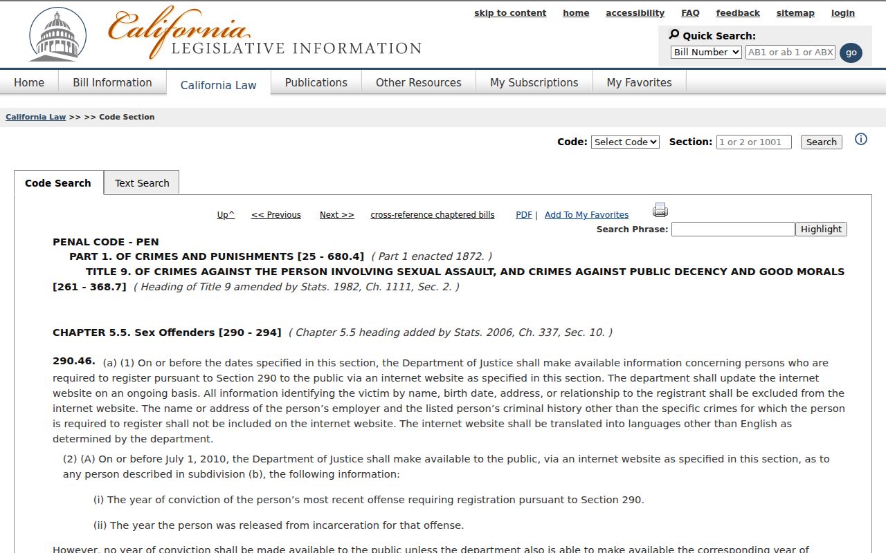 Napa County sex offender registry profile disclosure law Penal Code 290.46