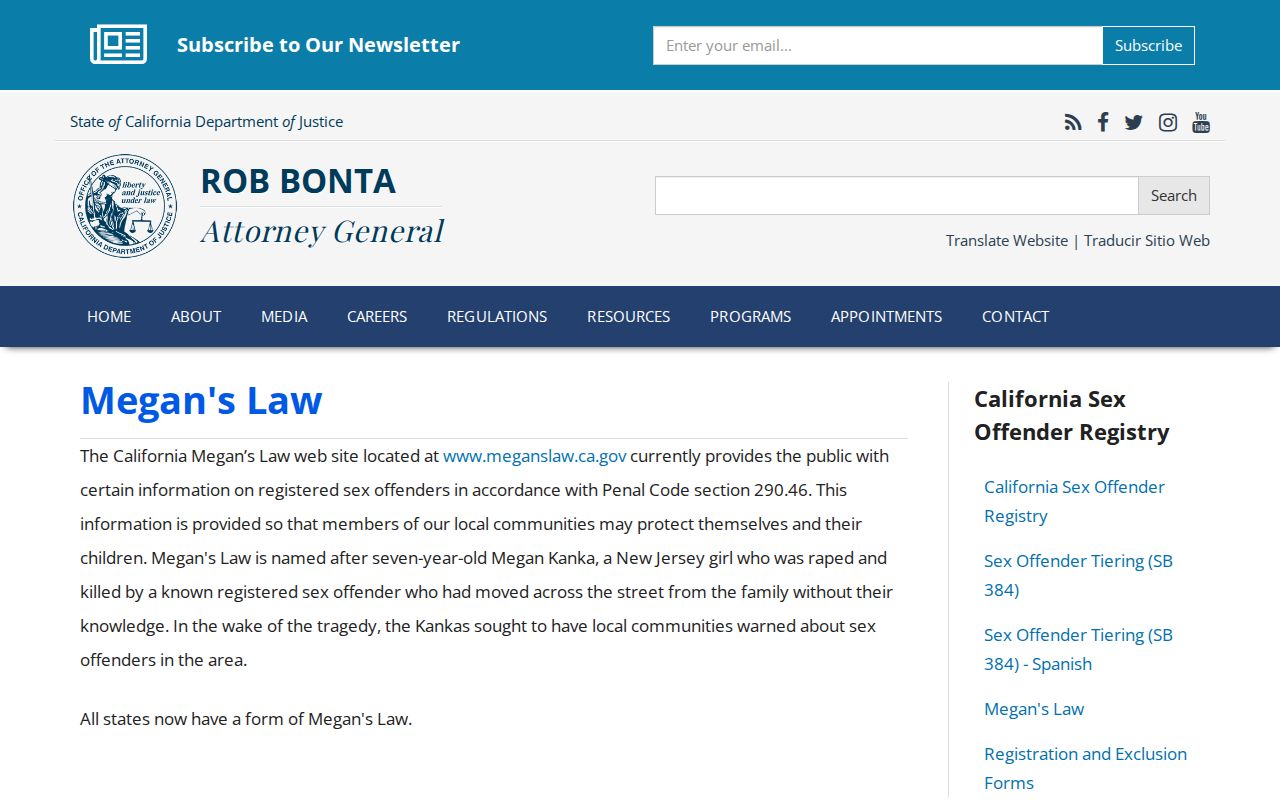 Napa County sex offender registry California DOJ Megan's Law explanation