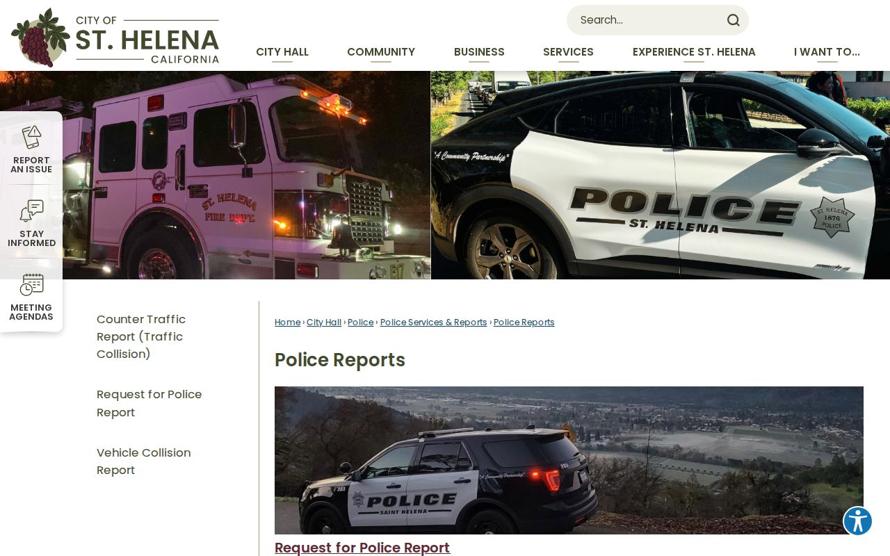 St. Helena criminal records Police Reports portal