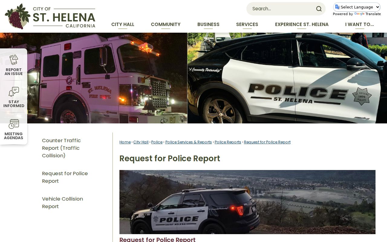 St. Helena criminal records police report request form